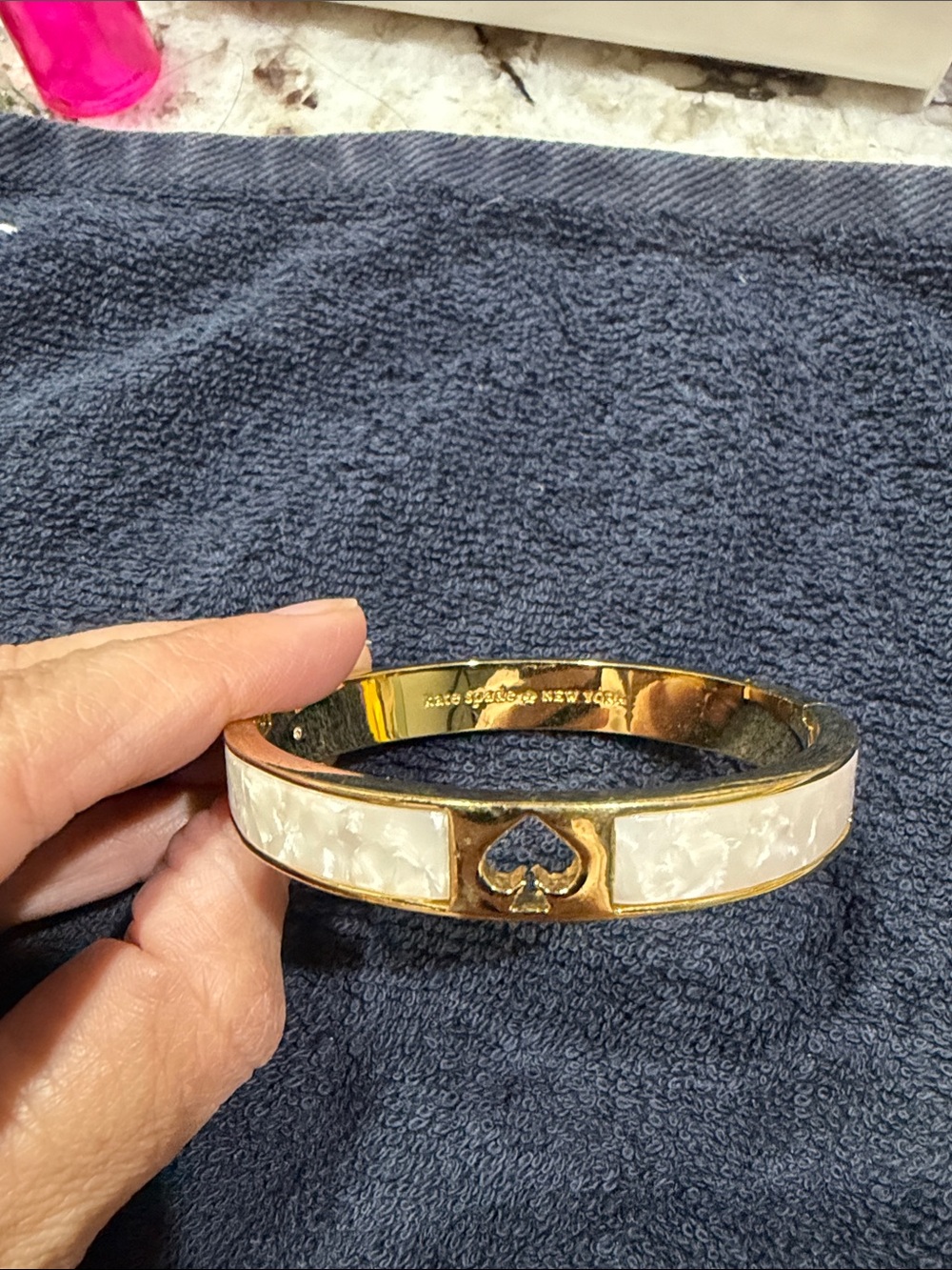kate spade Gold and White Heart Accent Bangle Bracelet
